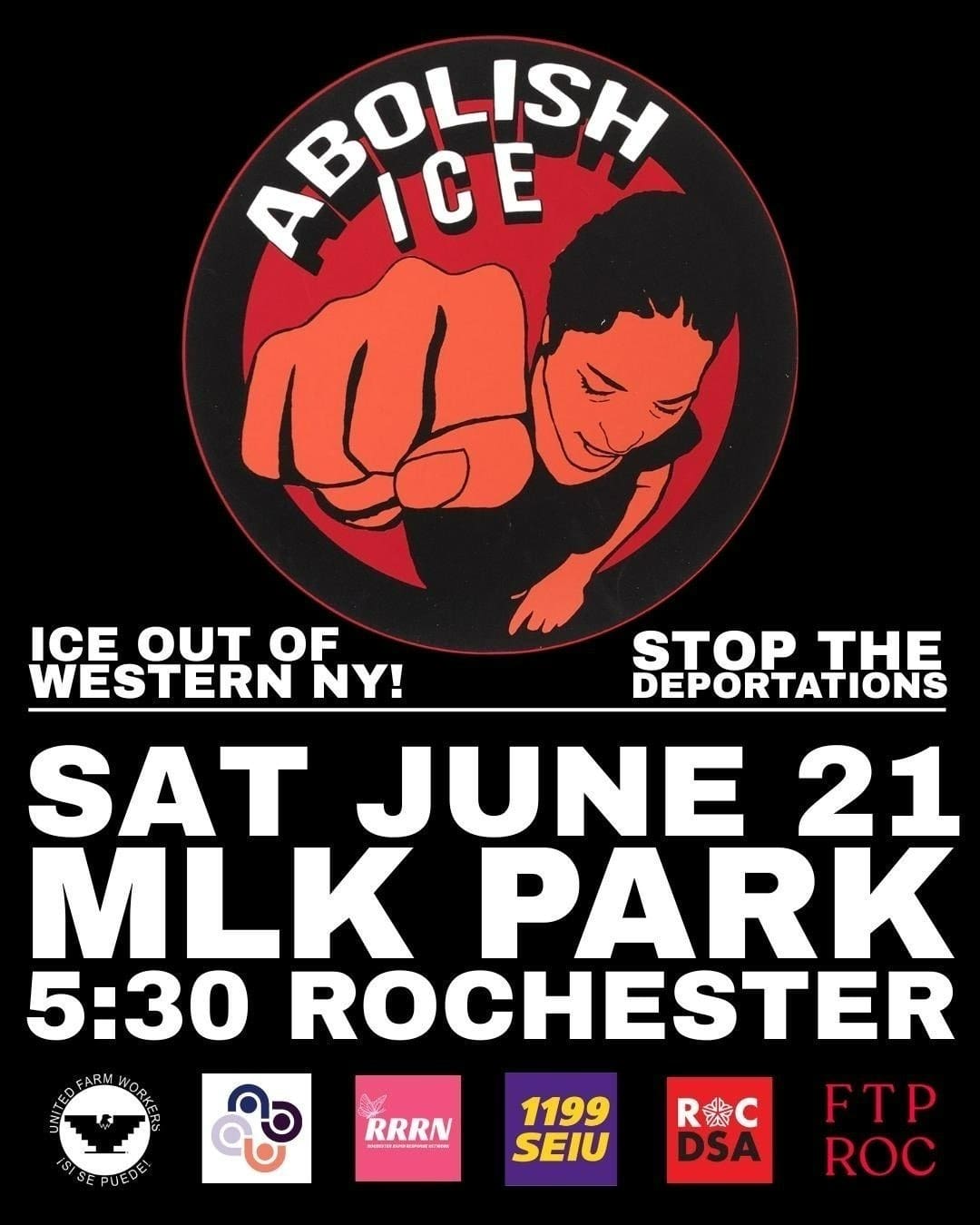 Abolish ICE protest event flyer, Rochester, June 21.