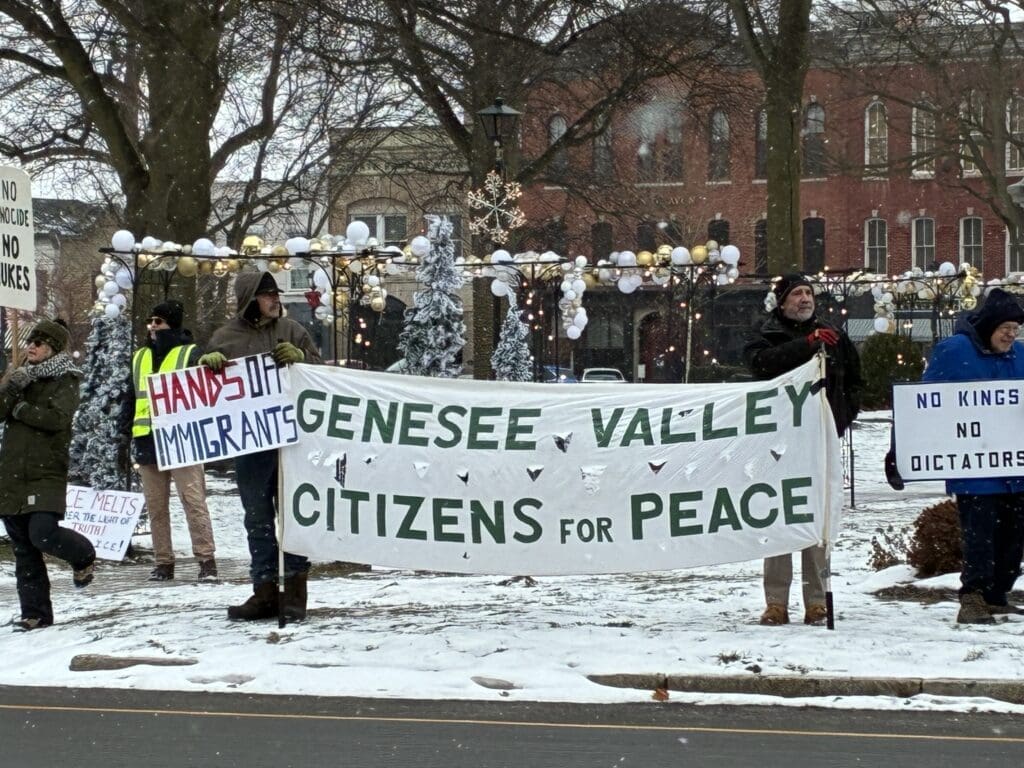 Protest for peace and immigrant rights in winter.