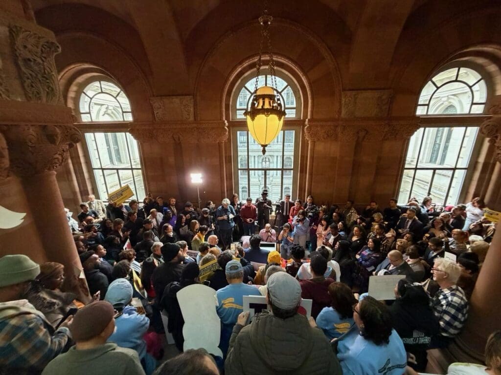 Large group gathered in historical building event