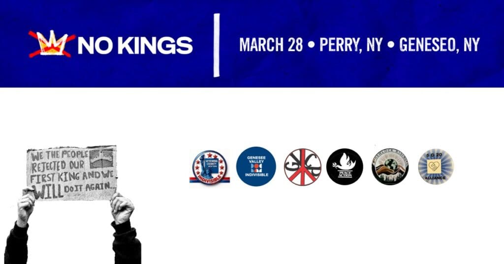 No Kings protest banner with event details