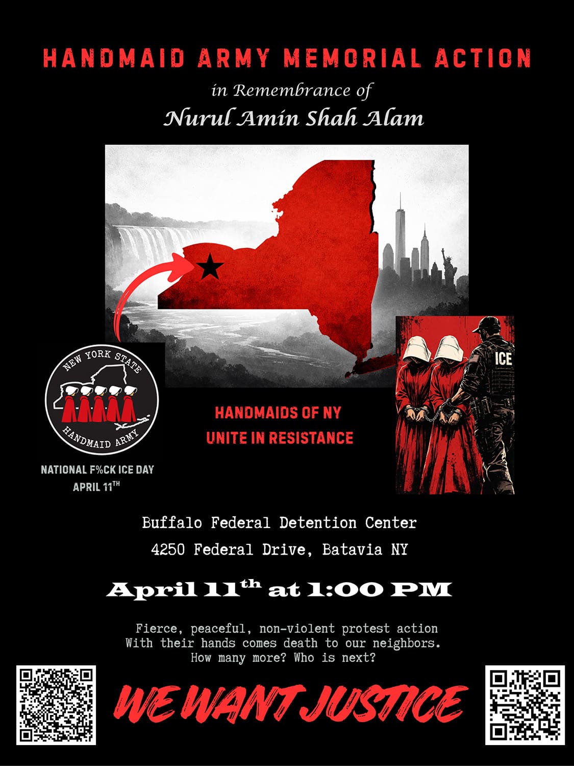 Handmaid Army Memorial Action flyer