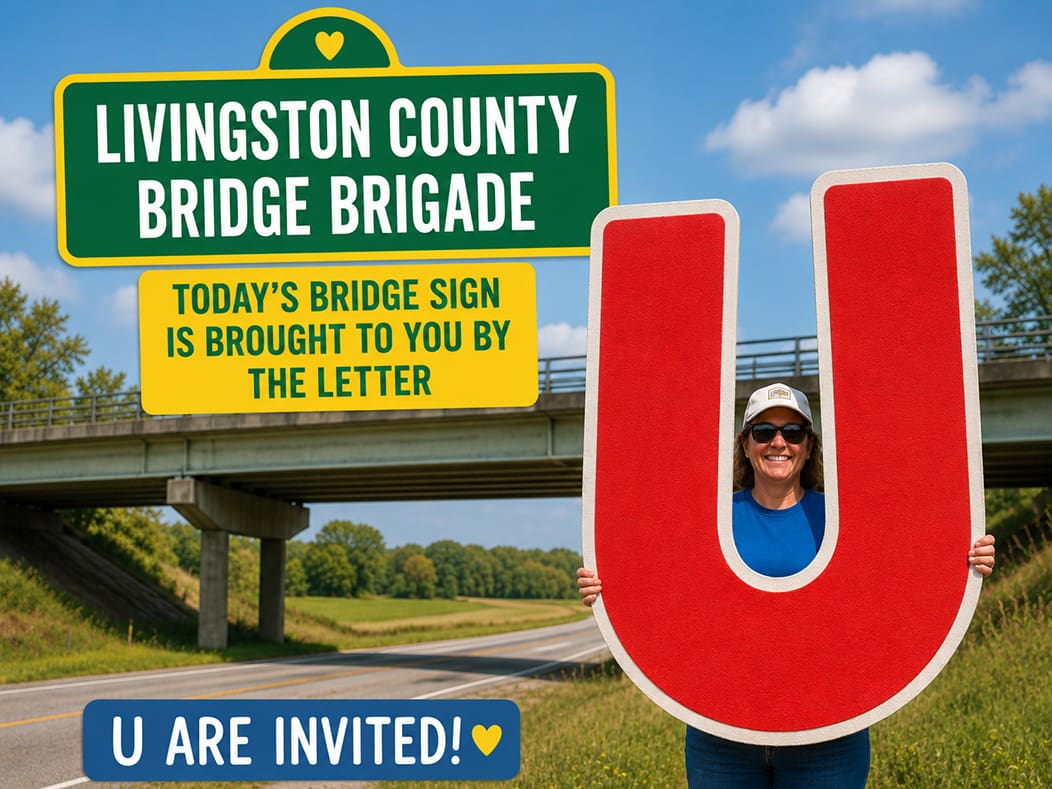 Livingston Bridge Brigade raising signs over Route 390